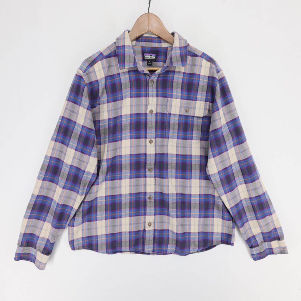 Patagonia Lightweight Fjord Flannel Shirt Mens L Blue Plaid Button Down Long
